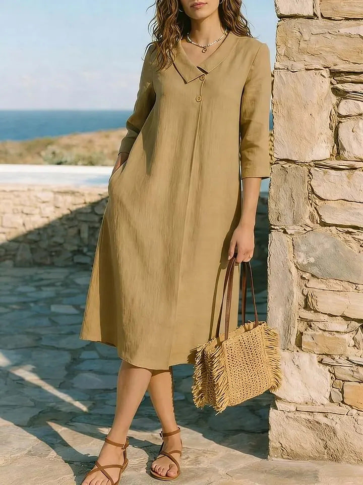 Robe lin col chemise oversize - Coupe décontractée