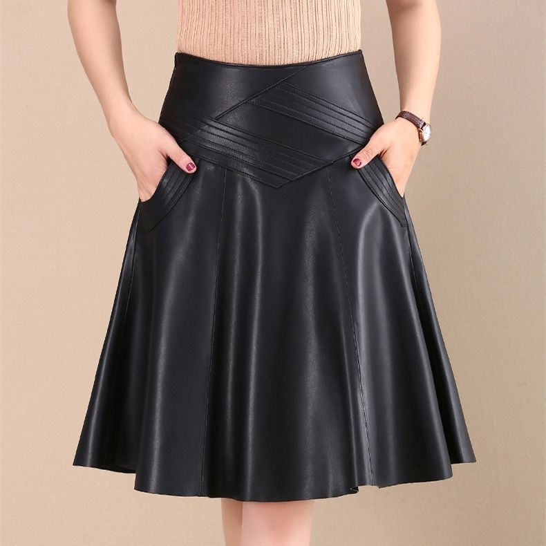 Jupe mi-longue en cuir plissé taille haute - Chic&Shines