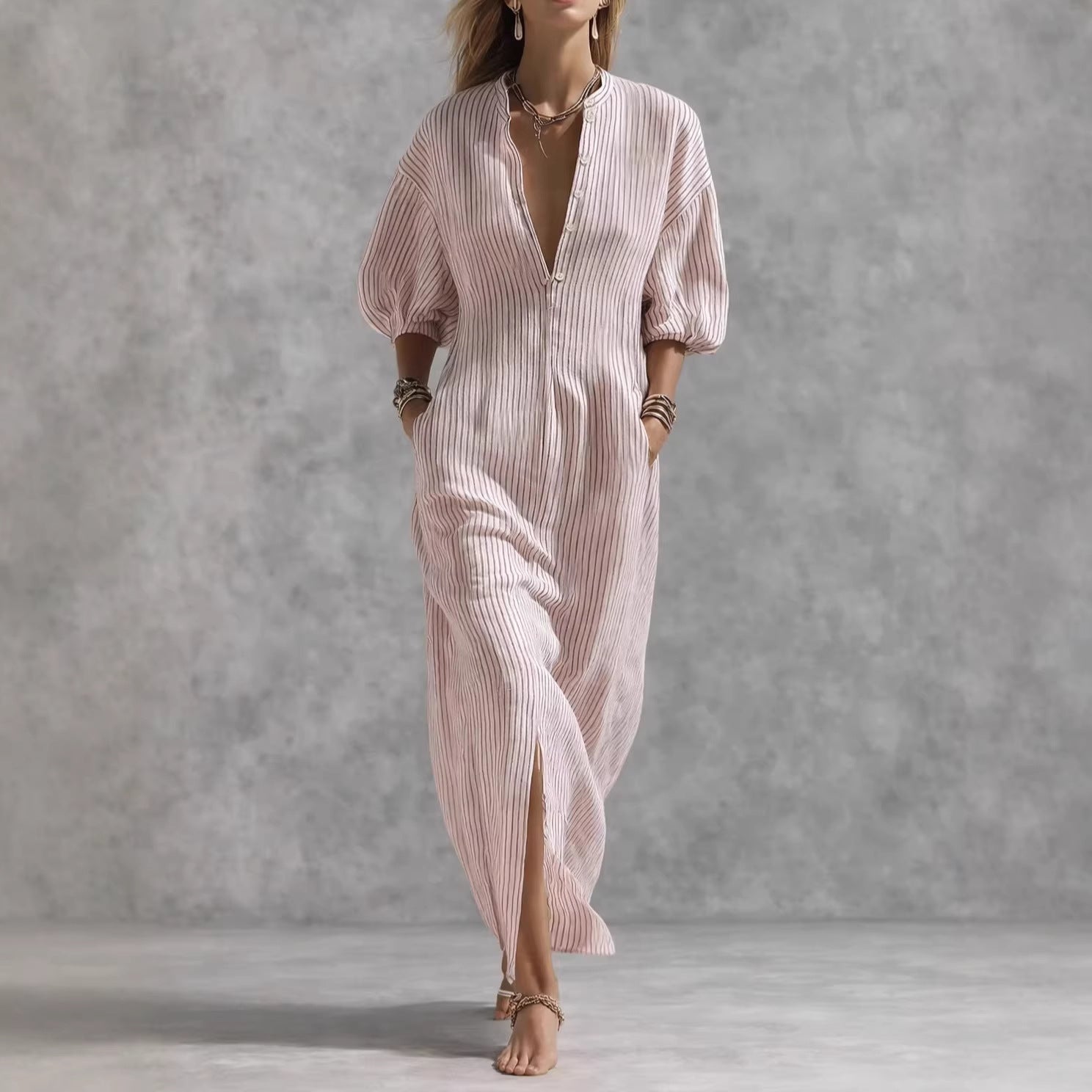 Robe longue fluide à manches ballon