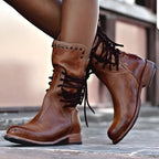 Bottes confortables en cuir vegan avec lacets pour l'automne
