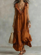 Robe longue dentelle casual fluide sans manches