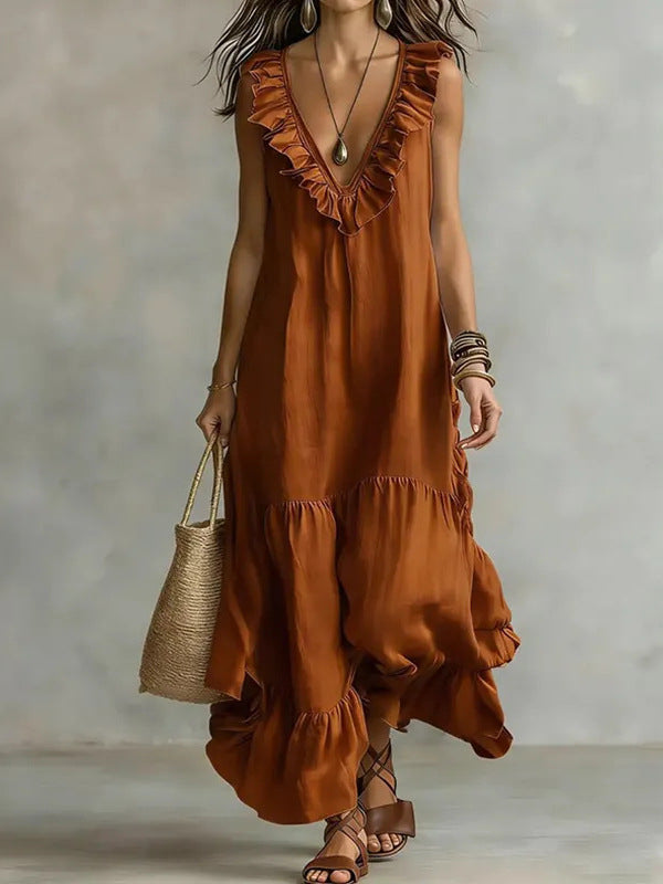 Robe longue dentelle casual fluide sans manches