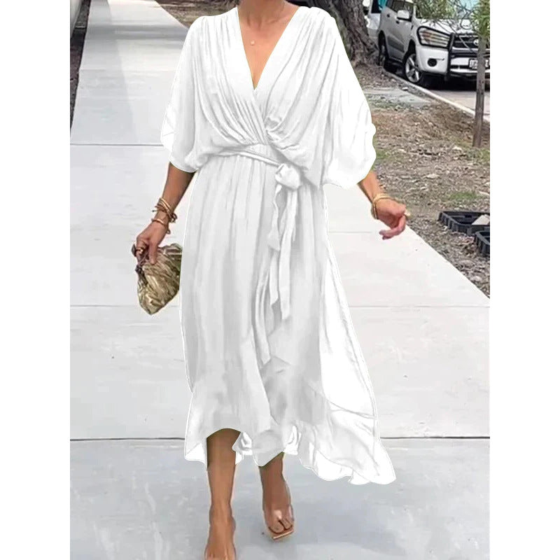 Robe asymétrique manches chauve-souris — Élégance fluide