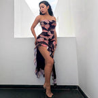 Open-back floral maxi dress with slit