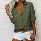 Long-sleeved V-neck chiffon blouse