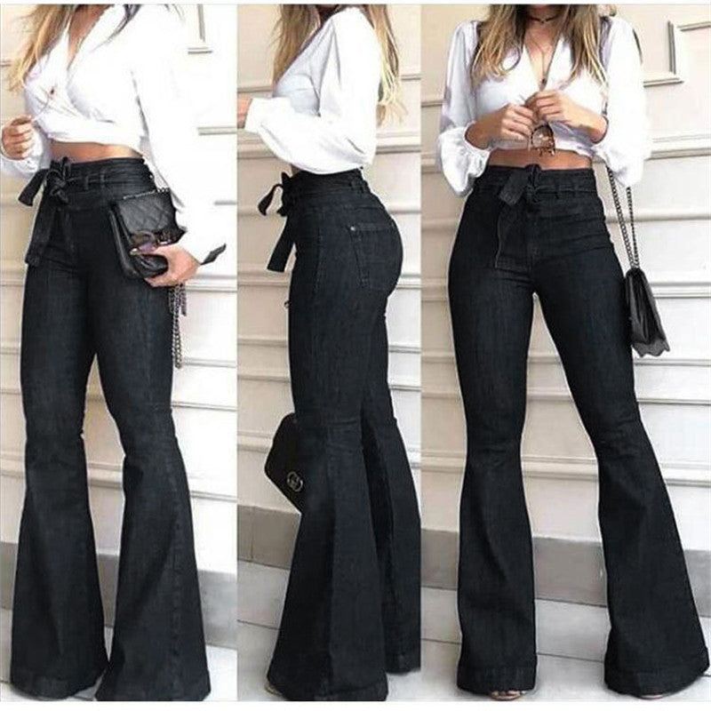 Pantalon évasé à lacets micro-élastiques