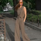 Costume gilet et pantalon taille haute kaki