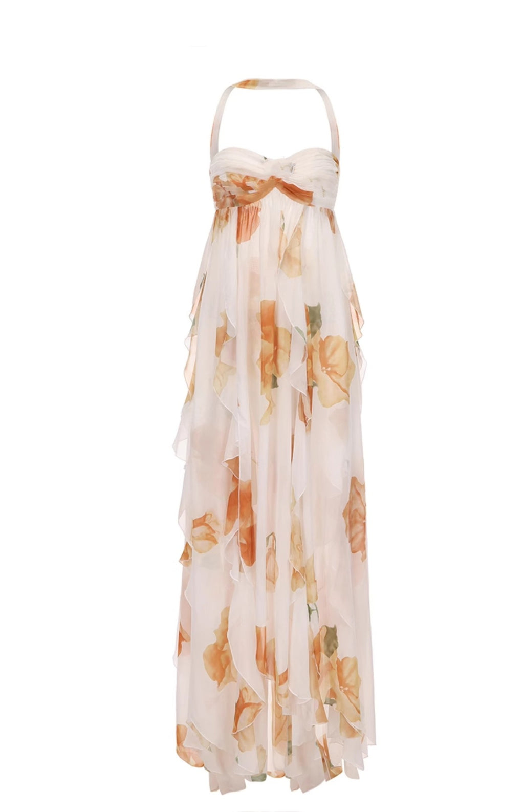 Robe longue dos nu à fleurs jaunes
