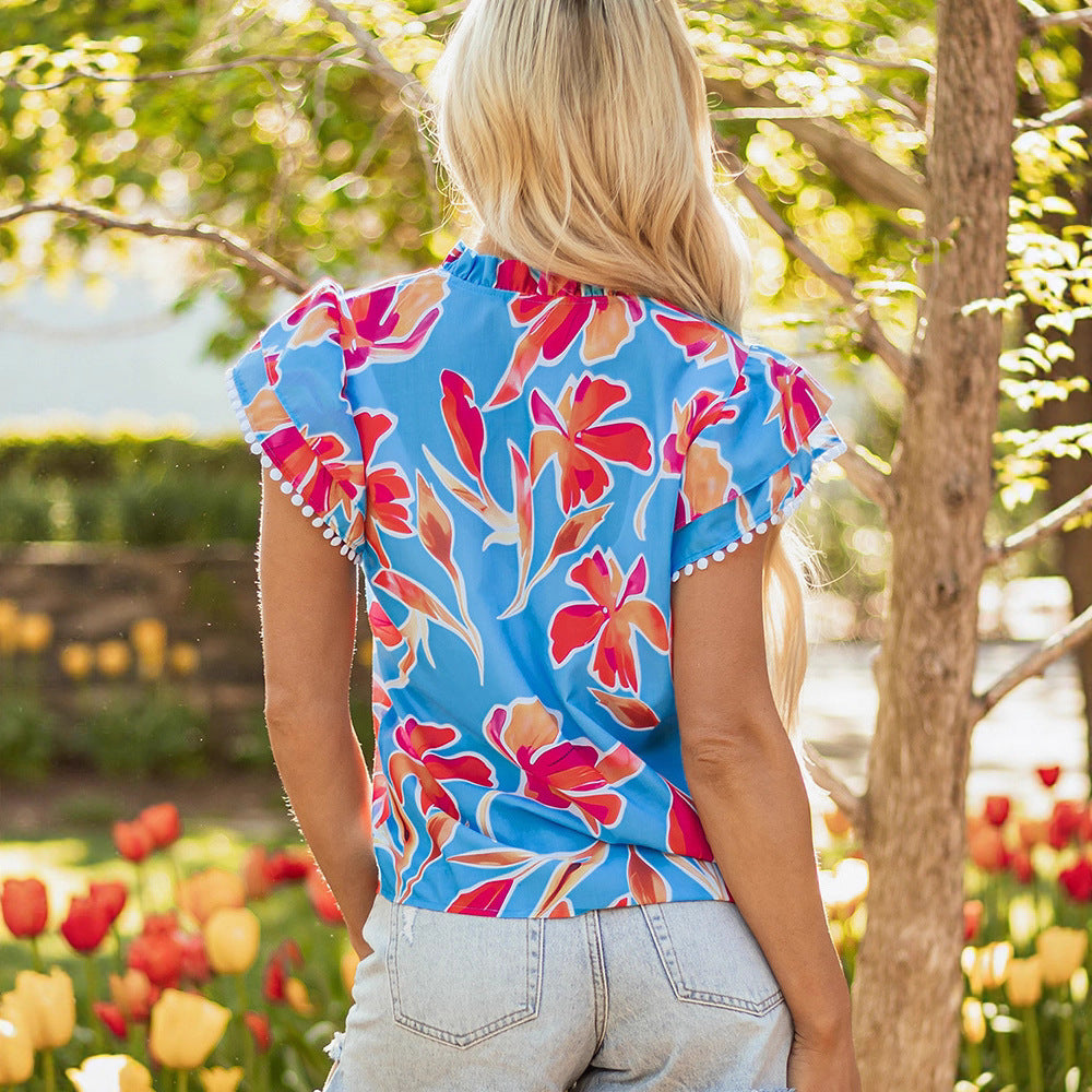 Printed ruffled T-shirt — Soft and lightweight