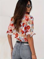 Blouse boho Vienna rouge à fleurs coupe élégante look romantique automne