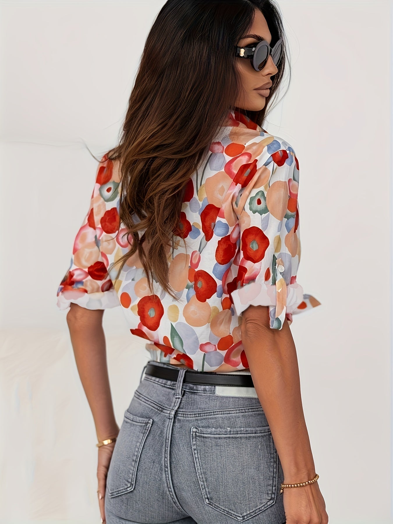 Blouse boho Vienna rouge à fleurs coupe élégante look romantique automne