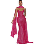 Sequin evening dress with side slit