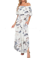 Robe longue à épaules dénudées, imprimée et confortable