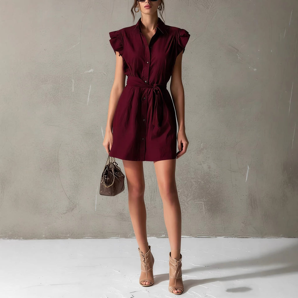 Robe polo col montant manches tombantes lacée