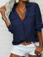 Chemise col V manches longues en mousseline de soie - Chic&Shines