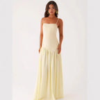 Robe portefeuille jaune sans manches à découpes