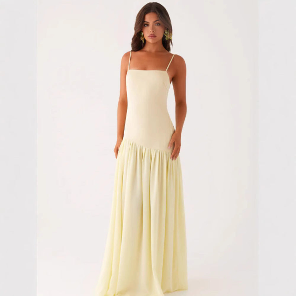 Robe portefeuille jaune sans manches à découpes