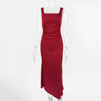 Robe Maxi Cintrée Rouge à Dos Ouvert