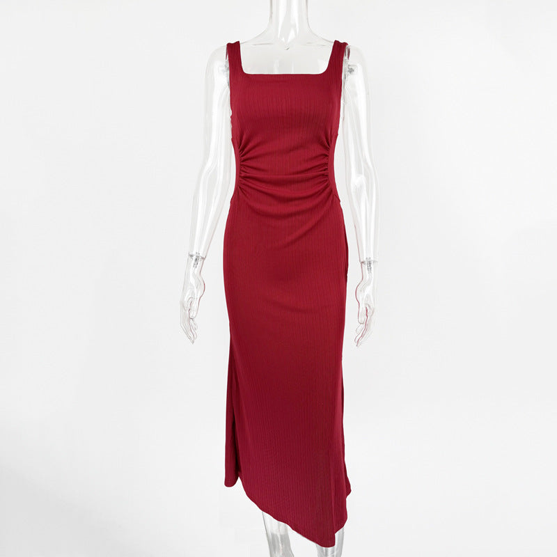 Robe Maxi Cintrée Rouge à Dos Ouvert