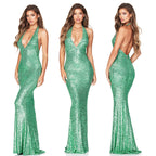 V-neck backless halter maxi dress