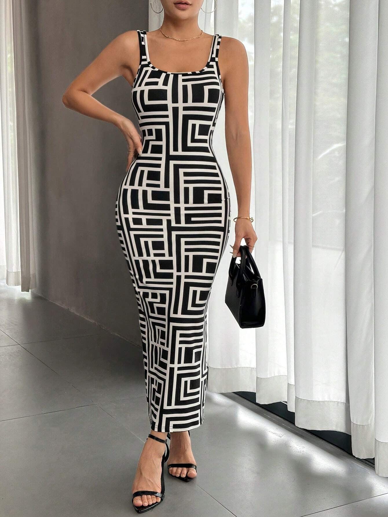 Robe longue imprimée à bretelles - Chic&Shines