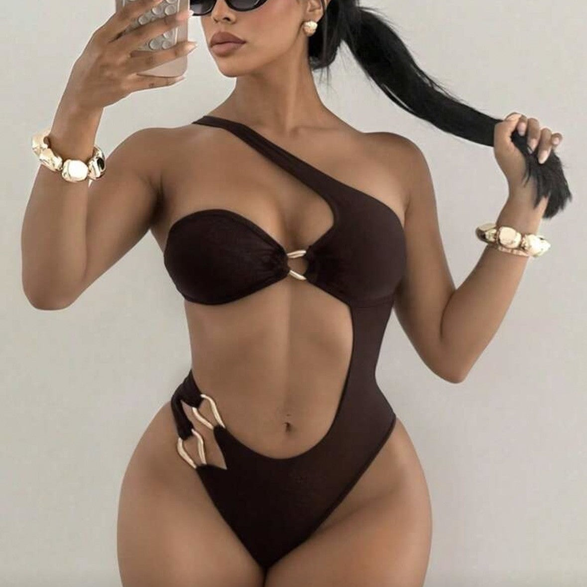 Marion — Maillot une pièce bandeau marron