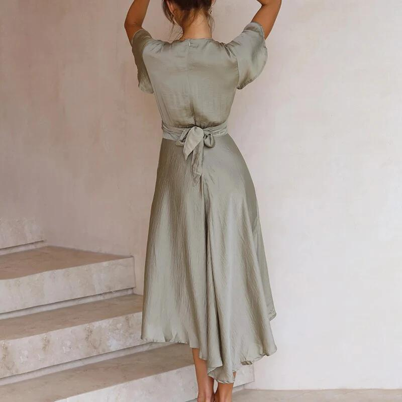 Fashionable Women's Midi Dress with Deep V-Neck and Cutouts for Fall