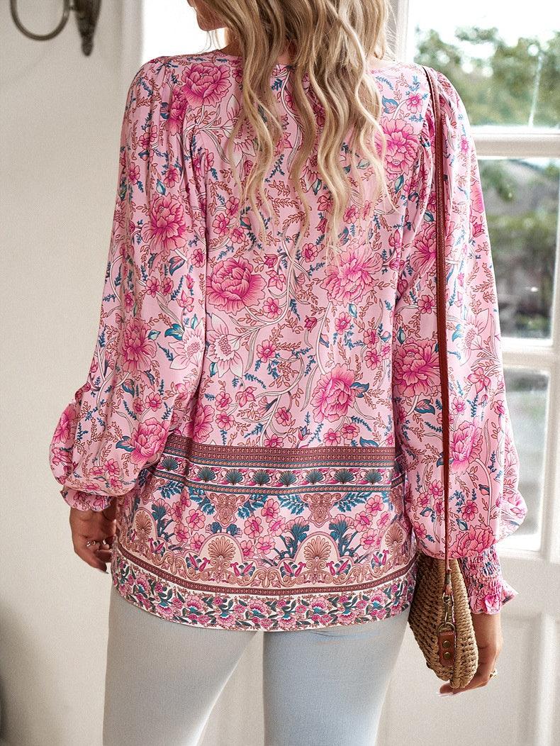Blouse Bohème Femme en Coton Imprimé Floral