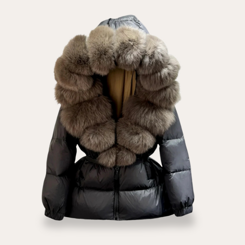 Veste Puffa avec capuche et col en fourrure synthétique pour femmes