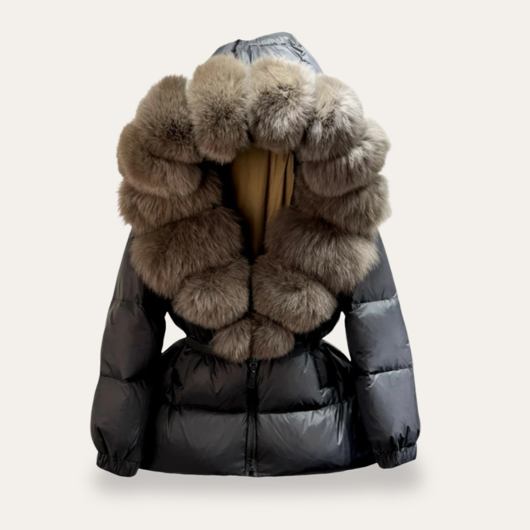 Veste Puffa avec capuche et col en fourrure synthétique pour femmes