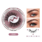Faux cils ZD03 en boîte ronde, longueur 15mm, avec photos de yeux maquillés. Accessoire beauté pour un regard intense et volumineux.