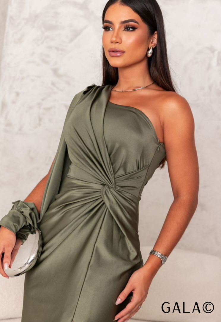 Gala - Robe plissée à manches longues à une épaule pour l'automne