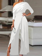 Anne | Women's stylish split-hem shoulder pad elegant jumpsuit