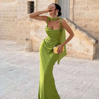 Emerald Green Pleated Backless Maxi Dress