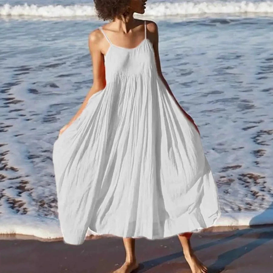 Sleeveless fluid midi wrap dress