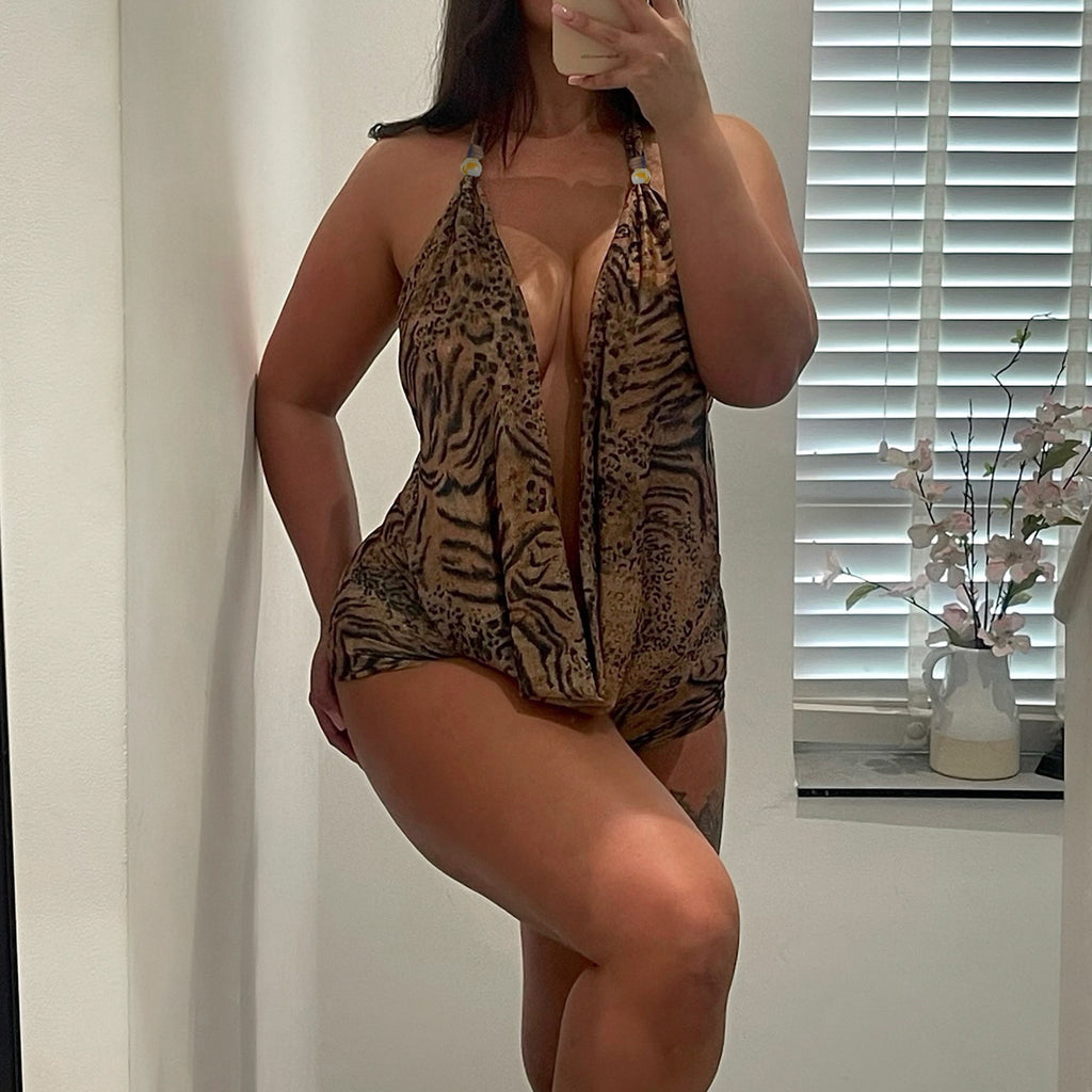 Alessandra — Leopard Lace-Up Beach Shorts Set