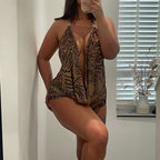Alessandra — Leopard Lace-Up Beach Shorts Set