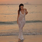 Robe dos nu à paillettes blanc cassé