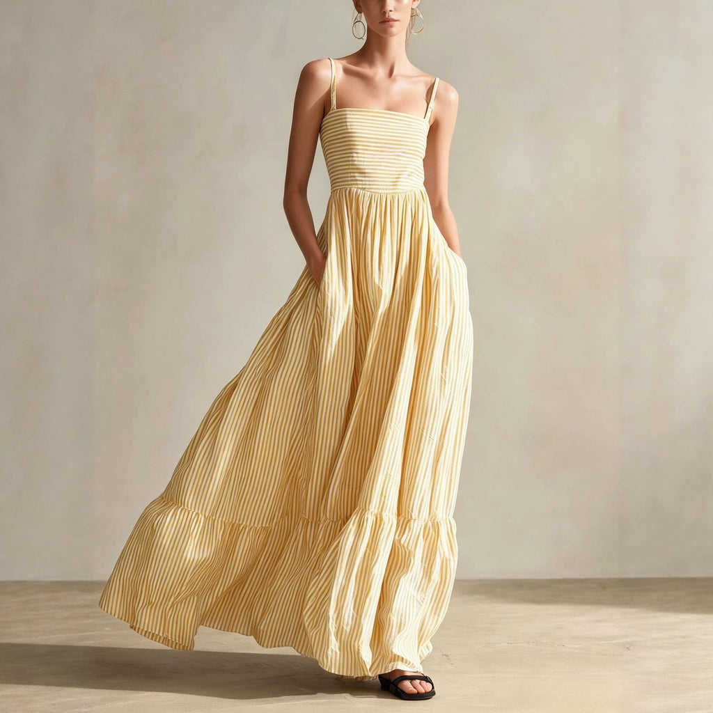 Robe longue rayée à fines bretelles
