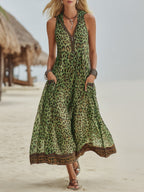 Robe midi sans manches imprimé léopard
