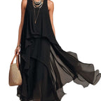 Asymmetric black sleeveless maxi dress