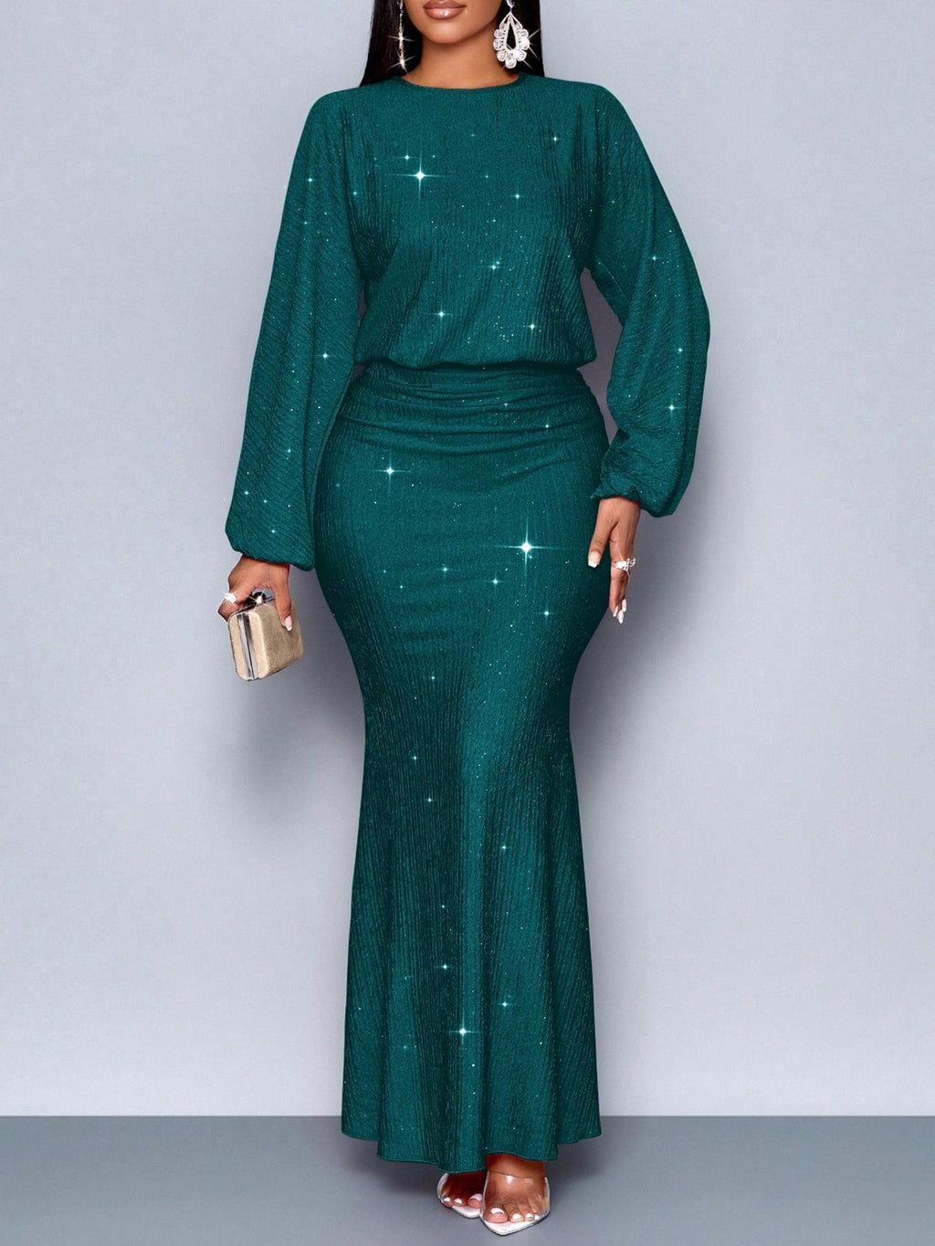 Robe longue à manches longues pailleté de soirée - Chic&Shines