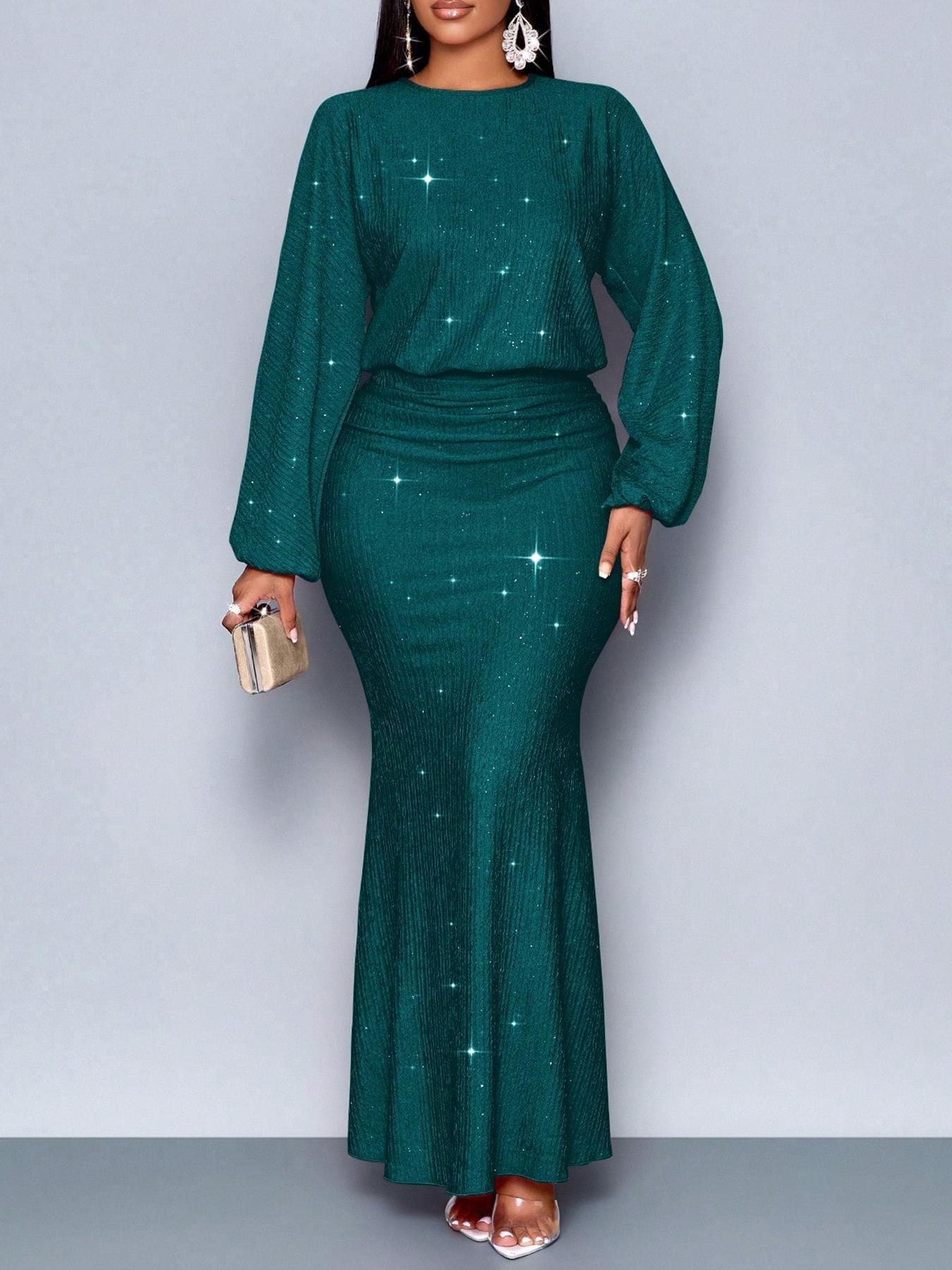 Robe longue à manches longues pailleté de soirée - Chic&Shines
