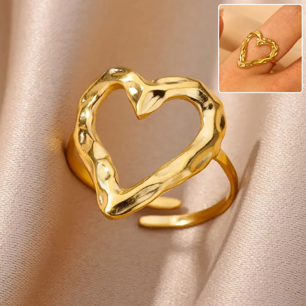 Bague coeur ajustable en acier inoxydable