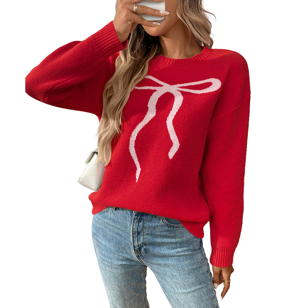 Pull rétro à nœud en jacquard brillant