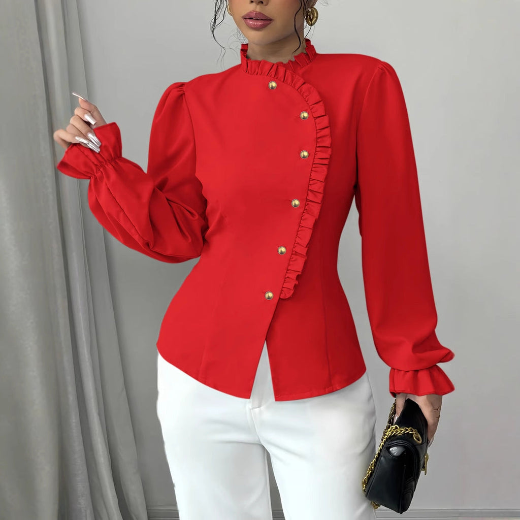 Chemisier élégant à manches longues et col boutonné asymétrique - Chic&Shines