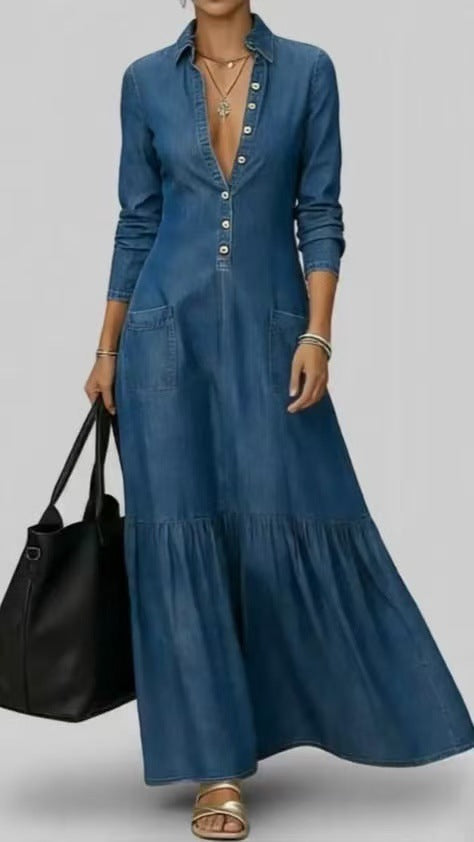 Robe longue en denim brut — Élégance intemporelle