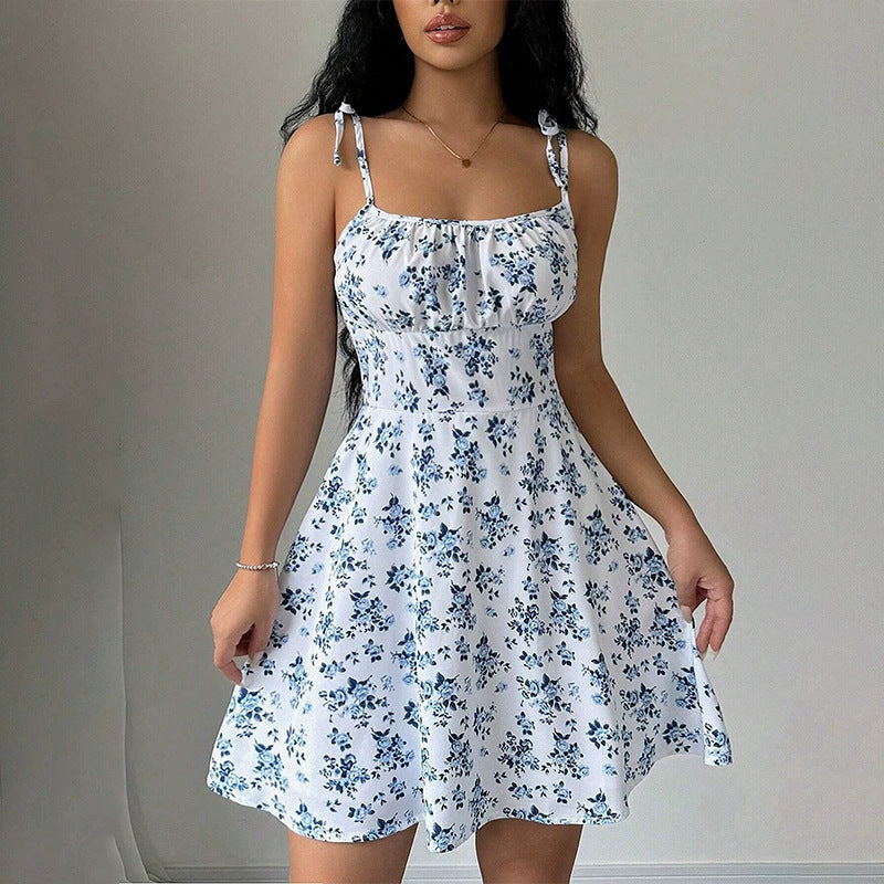 Floral print summer dress, elegant A-line cut