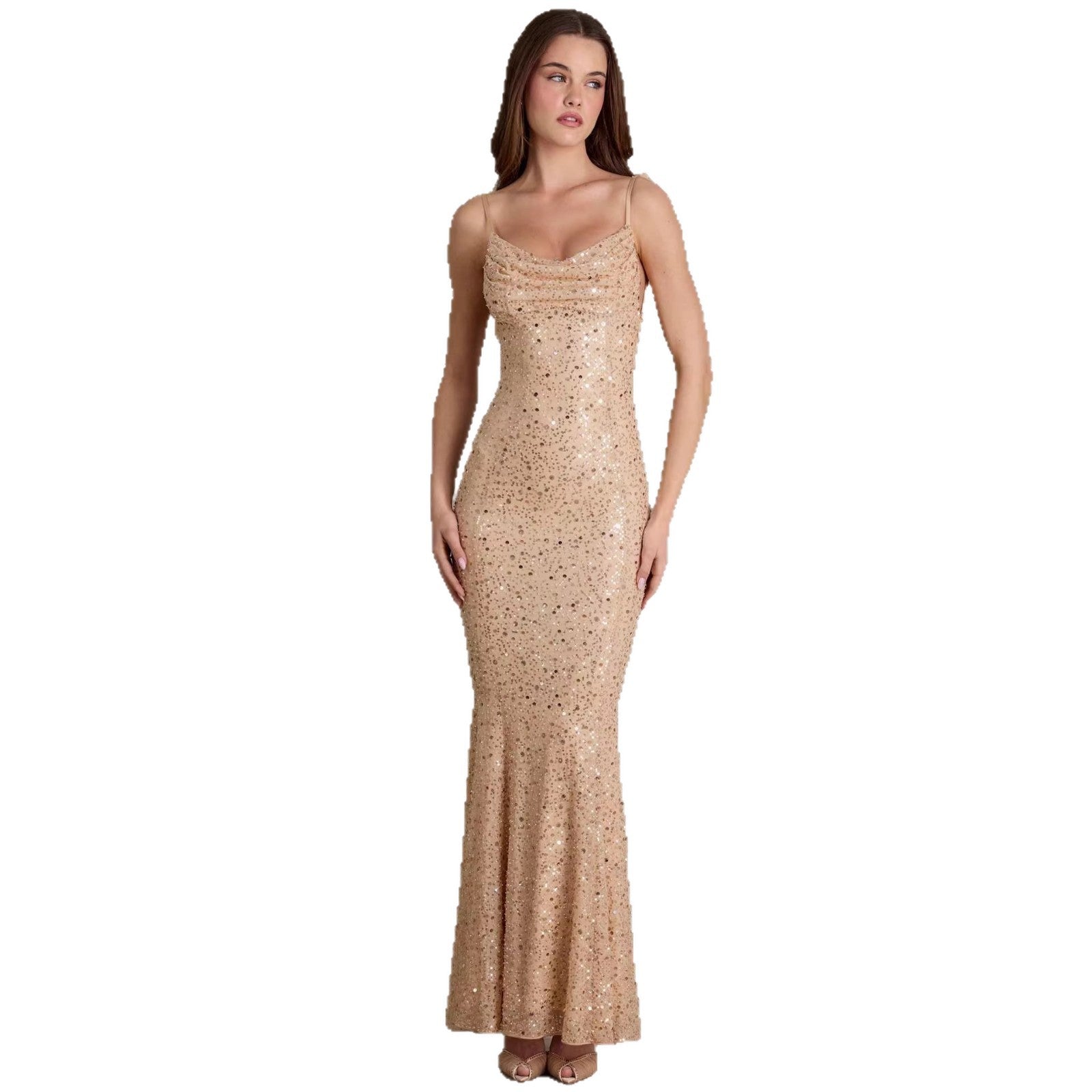 Robe longue dos nu perlée et paillettes