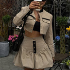 Long-sleeve shirt and mini skirt set